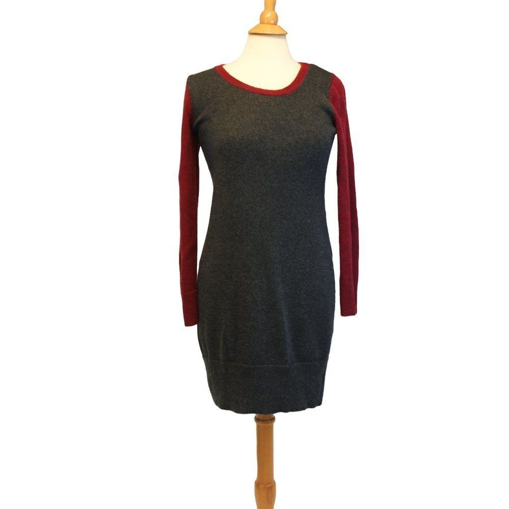 Gray and Red Colorblock Sweater Dress M